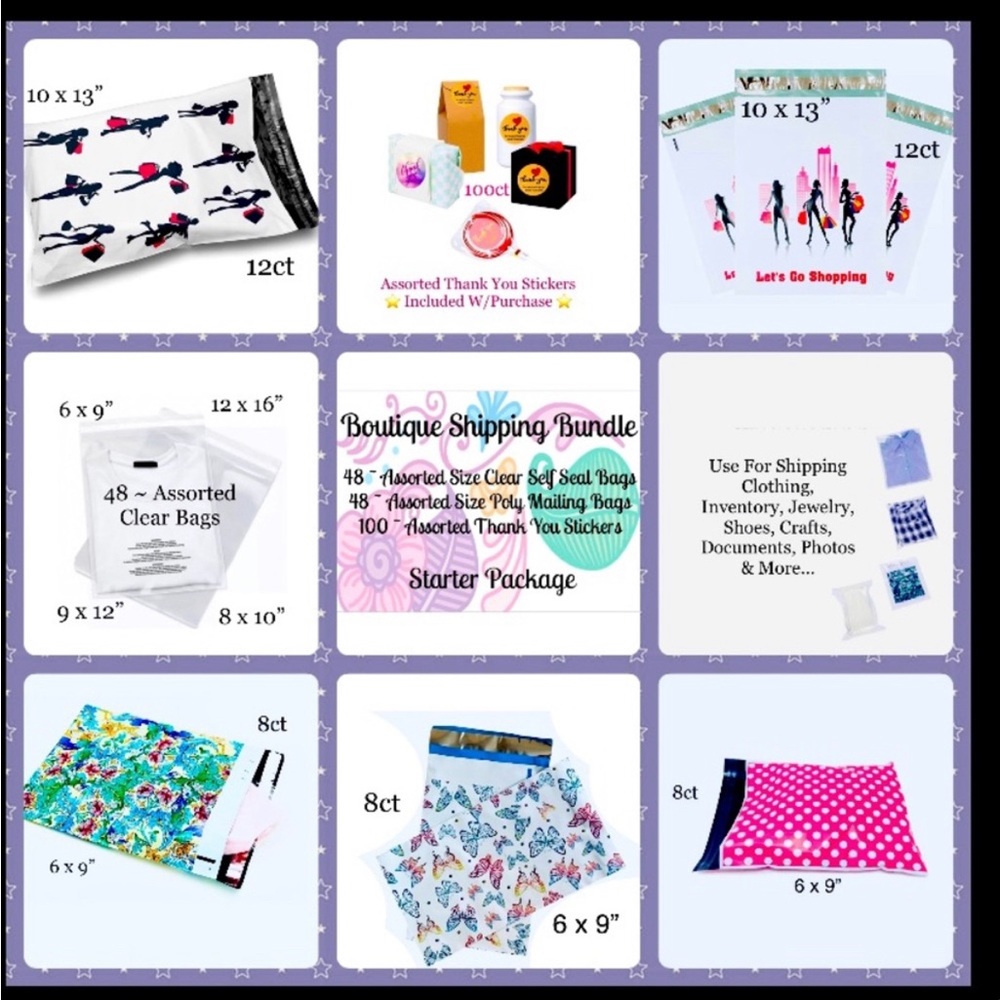 Boutique Shipping Cello~Poly Bag’s Bundle 196pc starter package⭐️100~Stickers 🆕